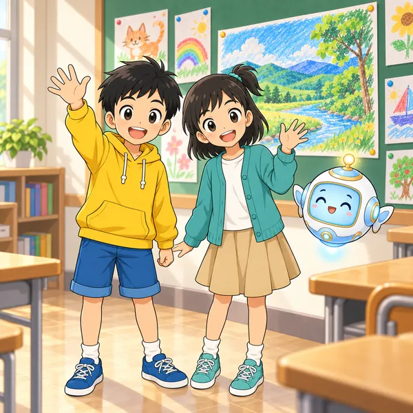 ハルとミオが、放課後の教室でうなずいている。
