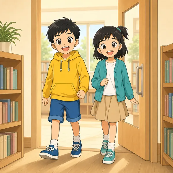 4コマ「図書室で調べる」の1コマ目