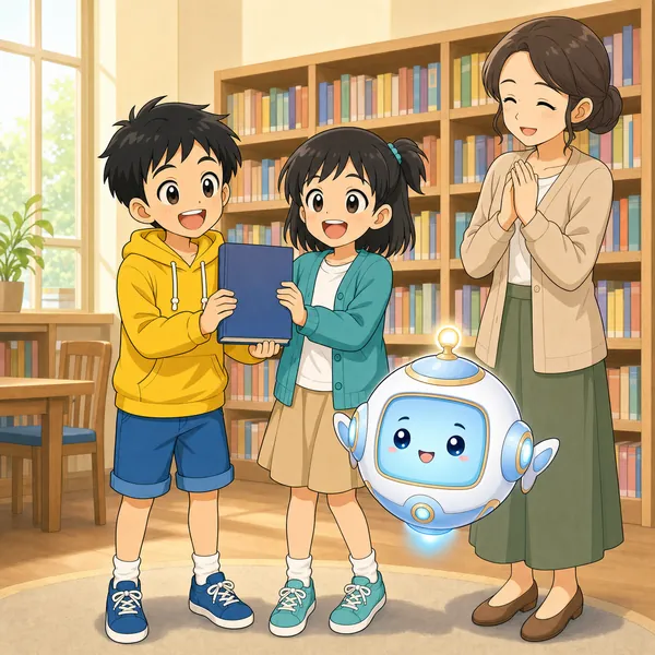 4コマ「図書室で調べる」の4コマ目