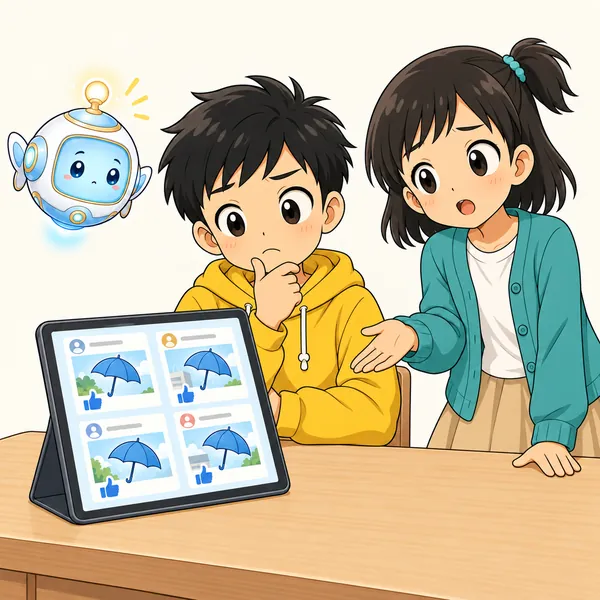 ミオが、ちがう意見も出てきたかとたずねている