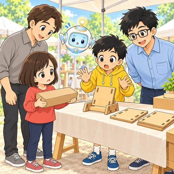 お客さんの女の子が、開けていない箱を持って困った顔をしている。