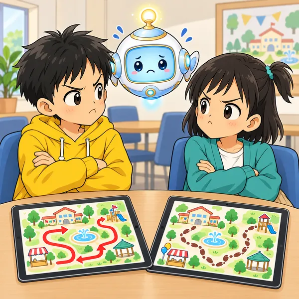 ハルとミオが腕を組んで向かい合い、どちらも引かない様子。