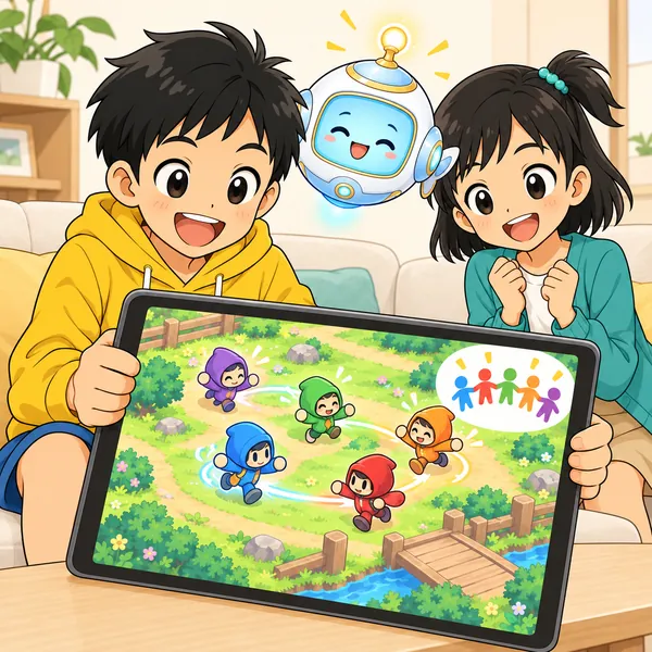 ハルがいろいろな相手と楽しそうに遊び、ミオも笑顔になっている。