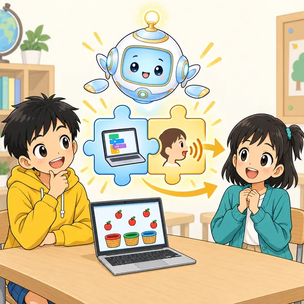 アイが、作ったものと説明の両方がそろってはじめて届くことを見せている