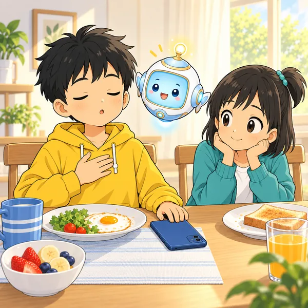 アイが浮かび、やさしく声をかけている