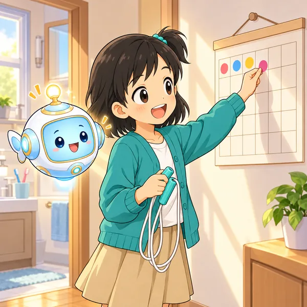 朝、歯みがきのあとに少しとんで、カレンダーに丸のシールをはっている。