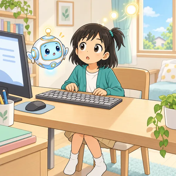 ミオがぽかんとして、頭から光の玉が飛んでいく。