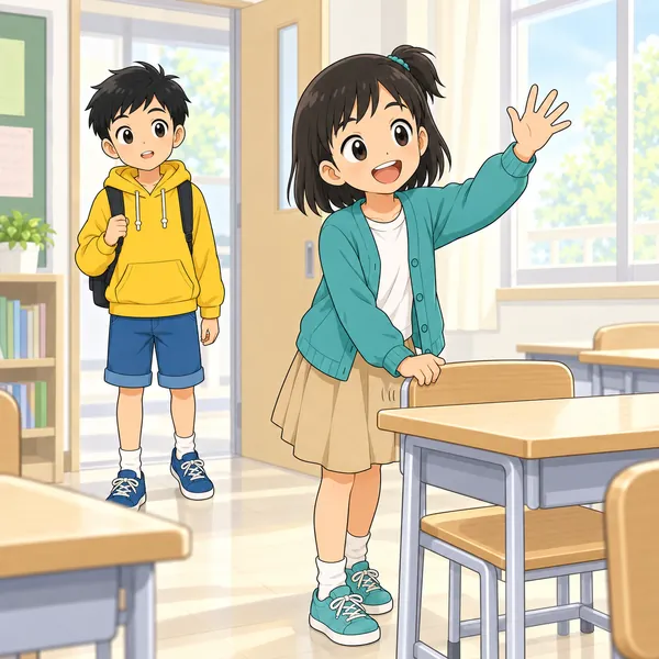 その子が、朝いちばんに元気にあいさつをし、教室のいすをそっと直している様子