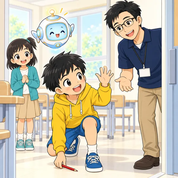次の日。ハルが元気にあいさつをして、落ちていたものを拾っている