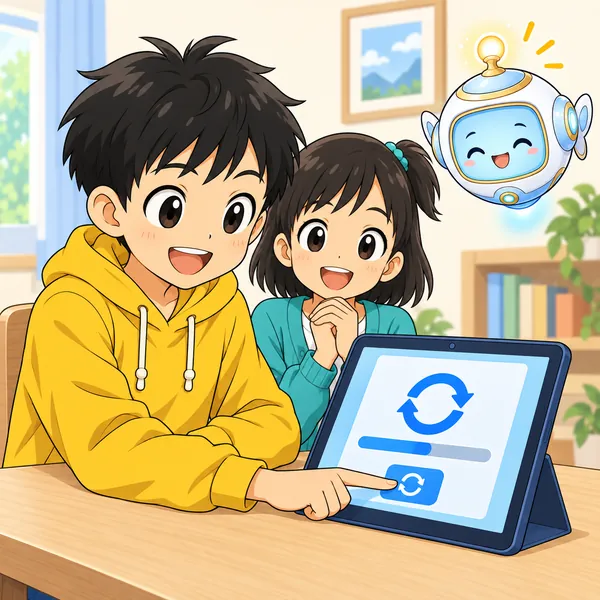 ハルが更新ボタンを押し、終わるのを待っている