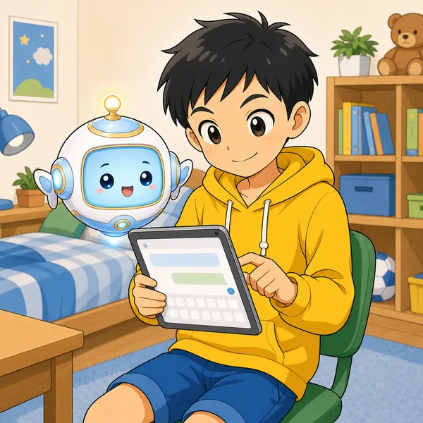 ハルが表情をやわらげ、タブレットにやさしい言葉を打ち直している