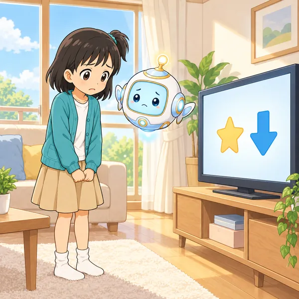 朝、ミオがテレビの占いを見てしょんぼりしている。