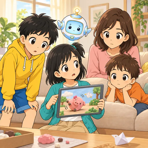 前半で大笑いしたお母さんと弟が、後半ではしーんとして、ミオがはっとしている。