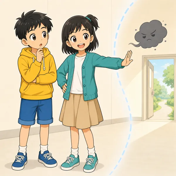 4コマ「悪口に 負けない」の3コマ目
