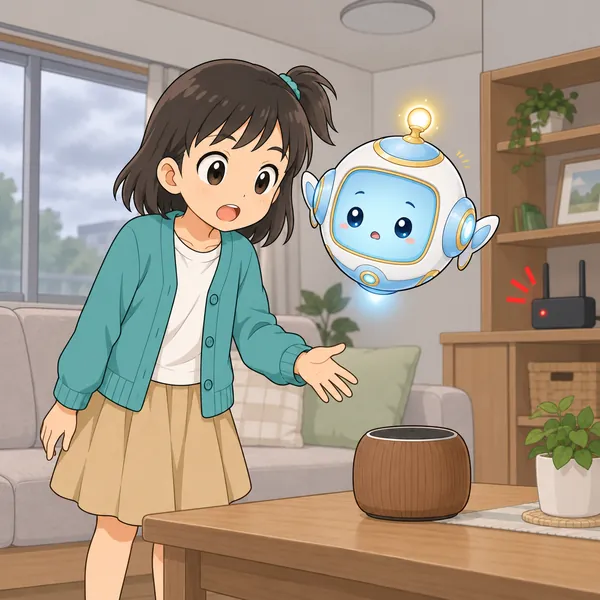 ミオがスピーカーに話しかけても動かず、通信の機械のランプが赤く点めつしている。