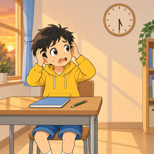 夕方になり、何も進まないままハルがあせっている