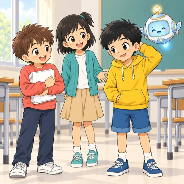 助けられた子とミオが、うれしそうにハルに声をかけている