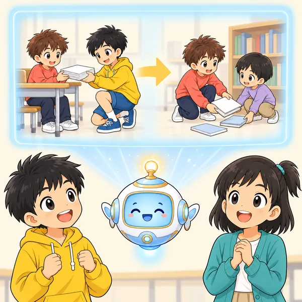 アイが、助けられた人が別の場面で助ける側に回る流れを見せている