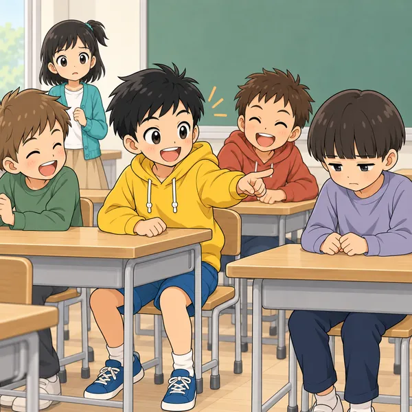 教室。ハルがふざけて言った一言に、みんなが笑っている