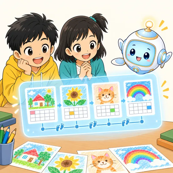 アイが、日づけつきの記録が並ぶと、続けたことが見える様子を示している