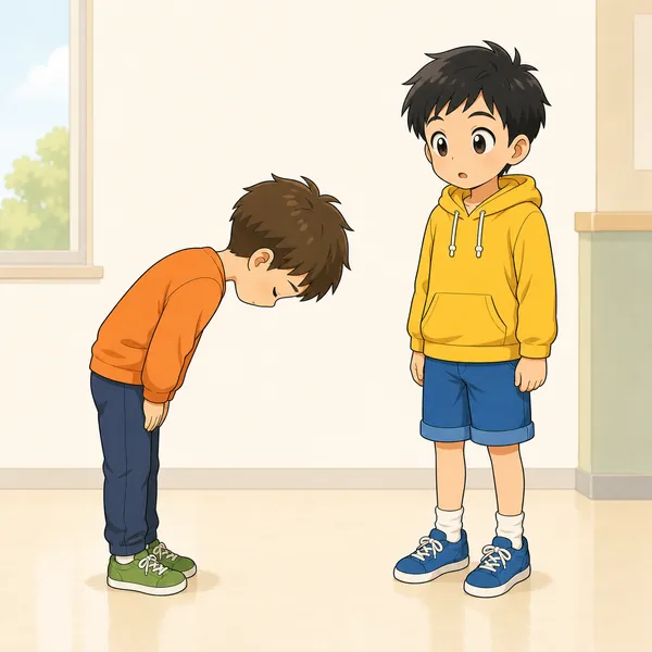 別の小学生の友だちが、勇気を出してハルに頭を下げてあやまっている