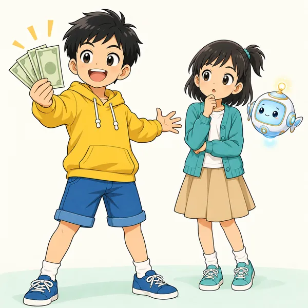 ハルが、お金があればなんでもできると言っている