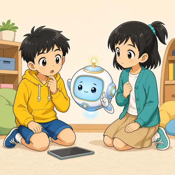 アイがハルのそばで、やさしく諭すように話す
