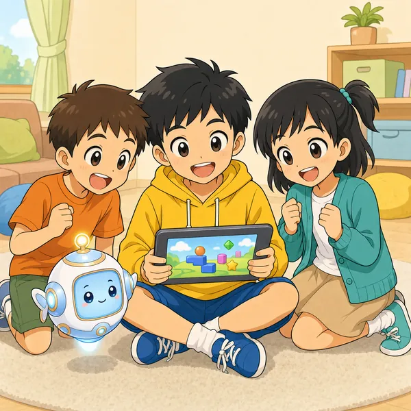 ハルがずるをやめ、友だちといっしょに正々堂々と楽しそうにゲームをしている