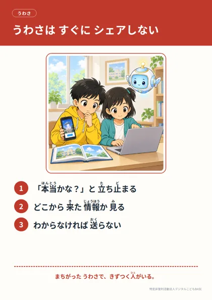 ポスター：うわさは すぐに シェアしない