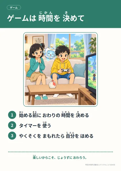 ポスター：ゲームは 時間を 決めて