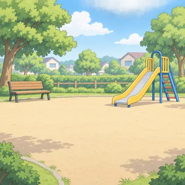 背景・学校・家・まちの背景(追加) 背景 公園(すべり台とベンチ、木)