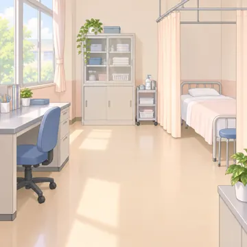 背景・学校・家・まちの背景(追加) 背景 学校の保健室(ベッドと机)