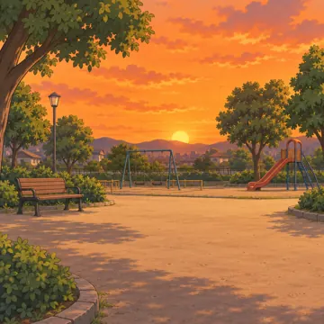 背景・学校・家・まちの背景(追加) 背景 夕方の公園(空がオレンジ色)