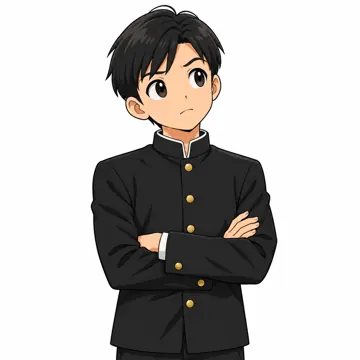 中学生(男女)・男の子 中学生 男の子 上半身、腕を組んで考えている