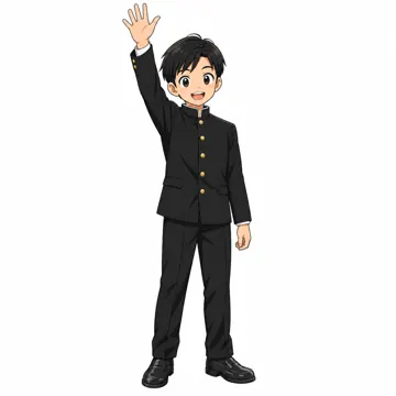 中学生(男女)・男の子 中学生 男の子 全身、手を挙げて発表している