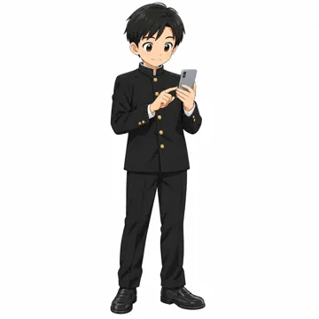 中学生(男女)・男の子 中学生 男の子 全身、スマホを操作している