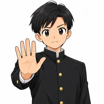 中学生(男女)・男の子 中学生 男の子 上半身、手のひらを前に出してストップしている
