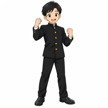 中学生(男女)・男の子 中学生 男の子 全身、ガッツポーズで喜んでいる