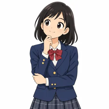 中学生(男女)・女の子 中学生 女の子 上半身、あごに手を当てて考えている