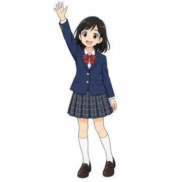 中学生(男女)・女の子 中学生 女の子 全身、手を挙げて発表している