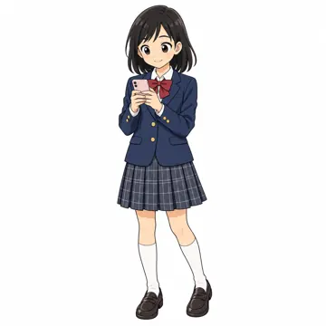中学生(男女)・女の子 中学生 女の子 全身、スマホを両手で持って操作している