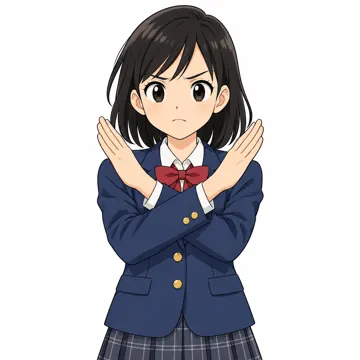 中学生(男女)・女の子 中学生 女の子 上半身、手で×(バツ)をつくってストップしている
