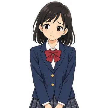 中学生(男女)・女の子 中学生 女の子 上半身、悲しそうな顔