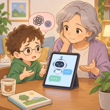 デジタル・AIの場面 デジタル・AIの場面 AI:AIに悩みを相談する(そばに大人もいる)