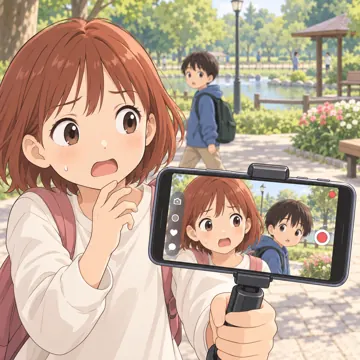 デジタル・AIの場面 デジタル・AIの場面 動画:公園でライブ配信に知らない子が映りこむ