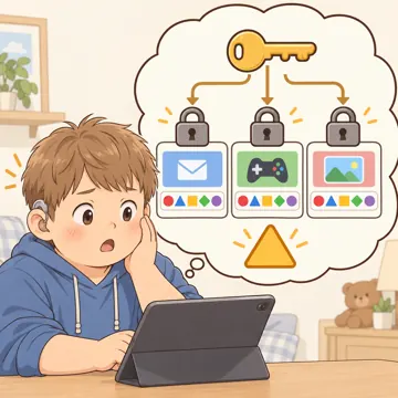 デジタル・AIの場面 デジタル・AIの場面 端末:同じパスワードを使い回していることに気づく