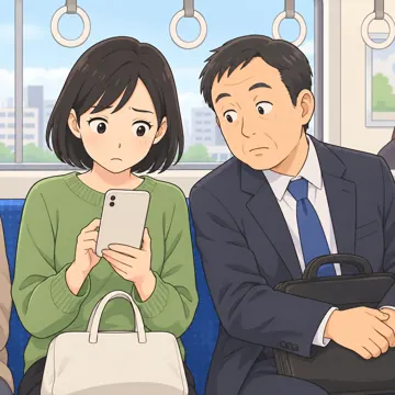 デジタル・AIの場面 デジタル・AIの場面 端末:電車の中でのぞき見される