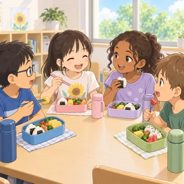 学童・放課後・地域の場面 学童・放課後・子ども会の場面 夏休みの学童でお弁当を食べる