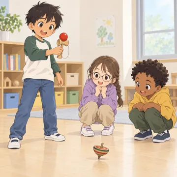 学童・放課後・地域の場面 学童・放課後・子ども会の場面 学童でけん玉やこまで遊ぶ