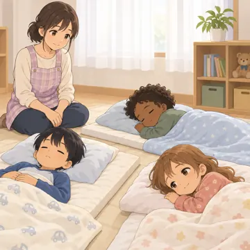 学童・放課後・地域の場面 学童・放課後・子ども会の場面 学童で昼寝・休けいする低学年の子